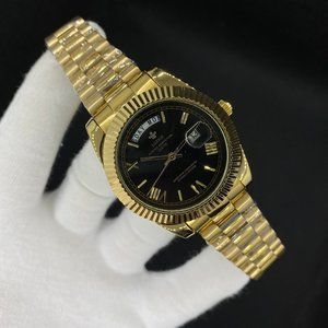 Gold Color Roman Numeral Iced Out Unisex Watch